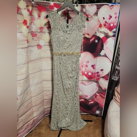 Lenovia Dresses & Skirts - Sophisticated Gray Lace Maxi Dress